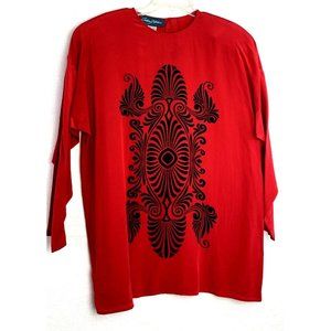Vintage 1980’s ANTHONY MICHAEL 100% Silk Blouse Top Abstract Art Red Black Sz:10